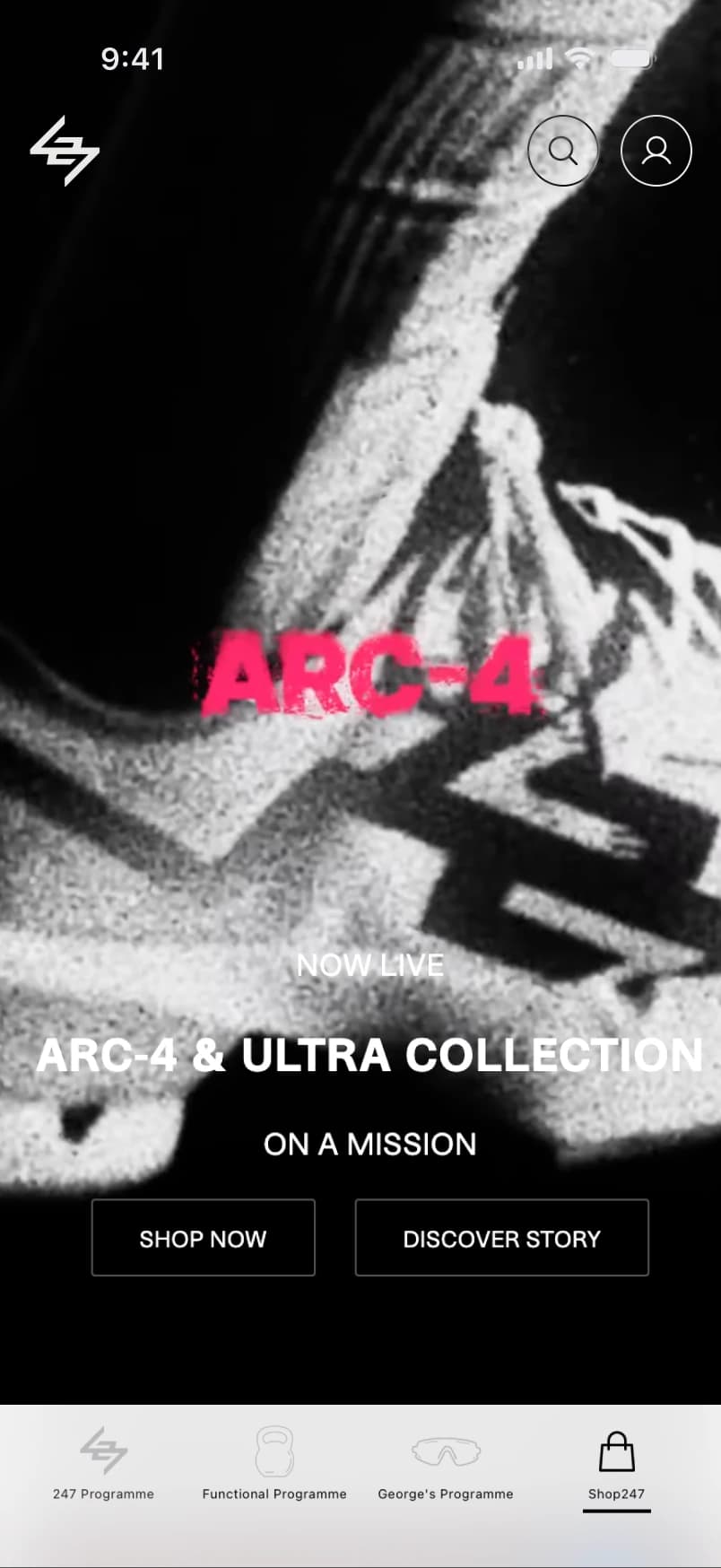 247 shop screen with the ARC-4 collection