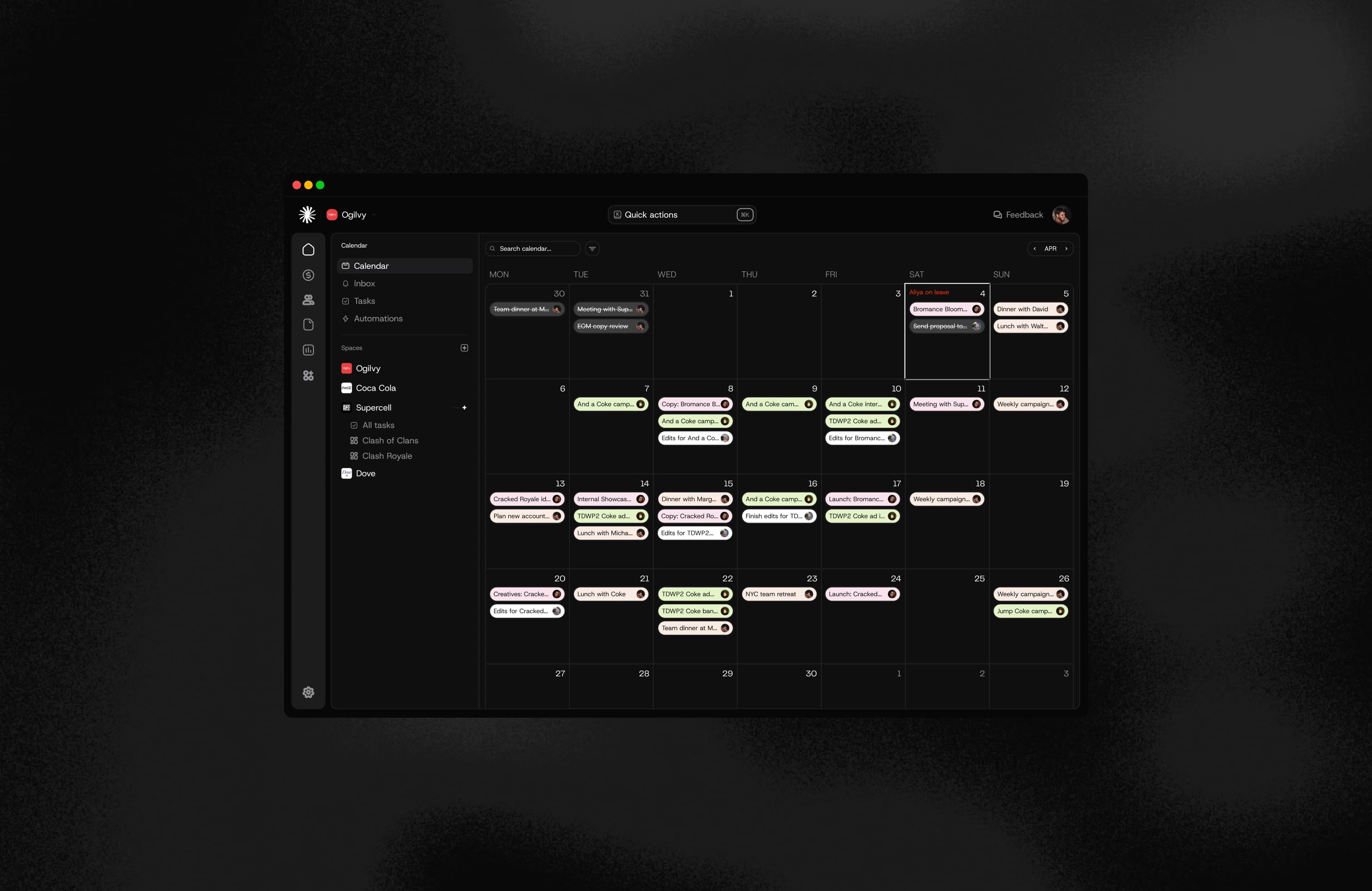 The Kyo calendar workspace